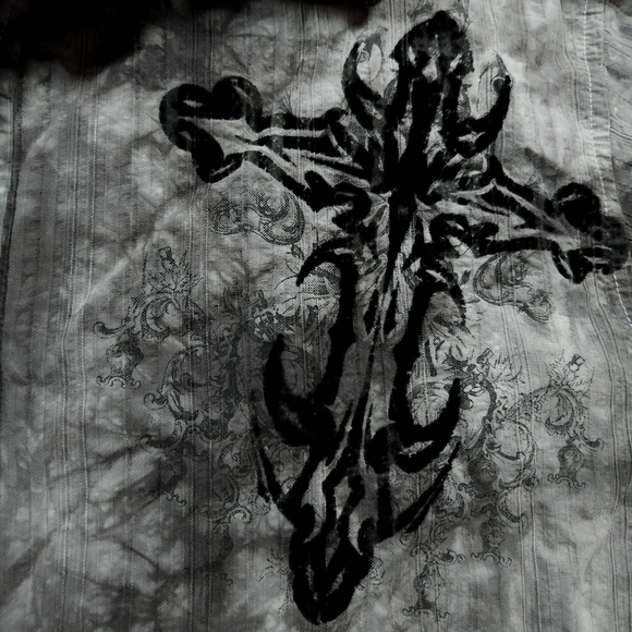 Eighty Eight Apparel Shirt Mens sz M Crosses Bleach Dye Button Up Y2k Grunge - Picture 4 of 6